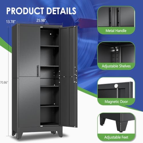 71" Metal Garage Storage Cabinet with Locking Doors and Shelves
