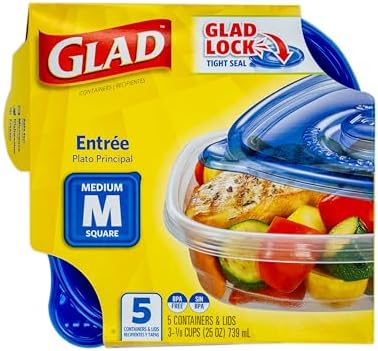 Glad GladWare Entree Food Storage Containers, Medium, 25 Oz, 5 Count, 6-Pk | Lock-tight seal for meal prep and lunches; microwave and dishwasher safe