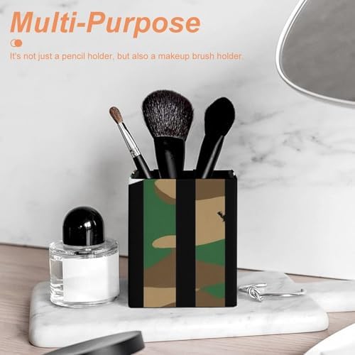 Office Pen Holder Desktop Stationery Organizer Makeup Brush Cup For Women Hunting Deer Camo Camouflage American Flag Black