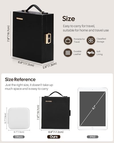 Enthralite Portable Travel Jewelry Case: Jewelry Box with Lock and Mirror | Quality PU Leather & Velvet Lined Jewelry Organizer - Large Capacity for Ring Earring Large Necklaces - Birthday Gift for Her