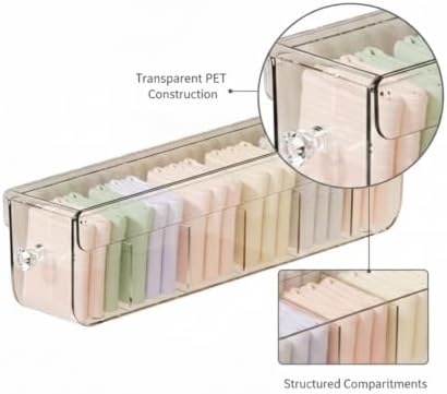 Clear PET Plastic Drawer Organizer with Dividers for Socks & Accessories, 14.6 x 3.0 x 3.6 Inches