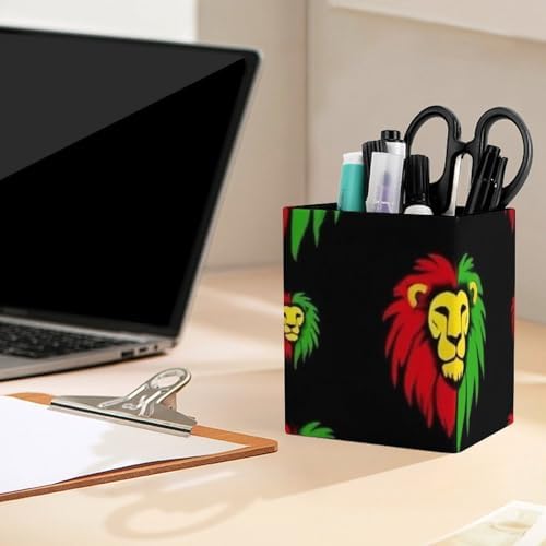 Square Pen Holder Waterproof Multifunctional Desk Organizer For Office Home Jamaican Rasta Flag Rastafarian Reggae Lions