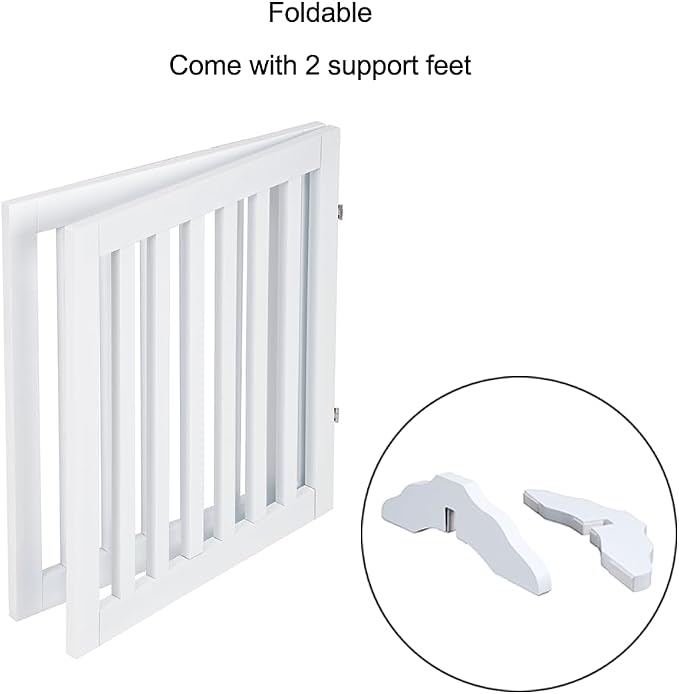unipaws 24”H Free Standing Pet Gate for Dog Cat, 40”Wide Wooden Dog Gates | Foldable Pet Fence for Doorway, Stairs, Step, Expandable Doggy Barrier, Indoor Use, White