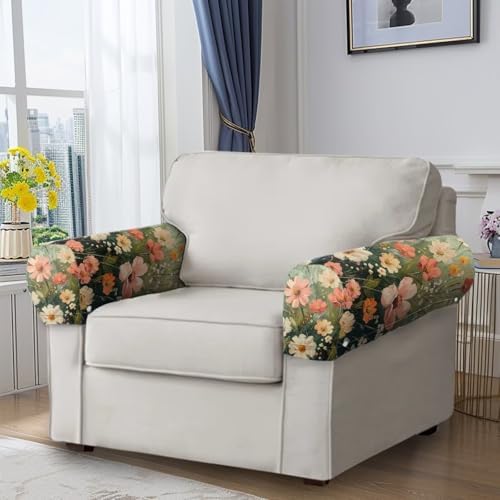 Armrest Covers for Sofa Art Floral Couch Arm Covers Soft Furniture Protector Scratch-Resistant Sofa Arm Covers Protect and Decorate Your Sofa