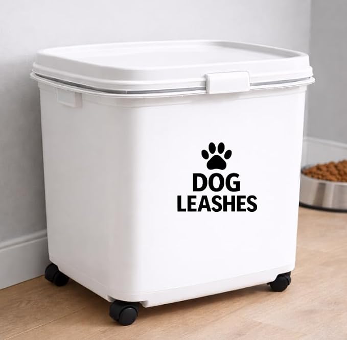 Dog Leashes Vinyl Decal – Waterproof Storage Label Sticker for Pet Organizer Bin or Hook Station (Black)