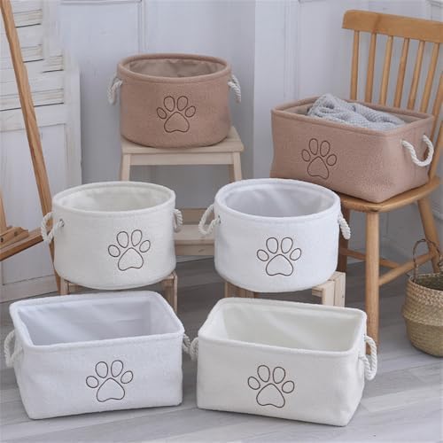 Storage Bin for Dog Toys,Plush Collapsible Dog Toy Bin Box with Handles,Large Pet Supplies Storage Basket Organizer for Toys,Blankets,Leashes,Clothing（Rectangle,White）