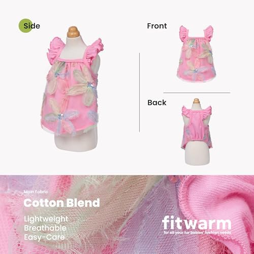 Fitwarm Embroidered Flower Ruffle Dog Shirt, Fancy Summer Clothes for Small Dogs Girl, Sweet Pet Tee, Pink, Small