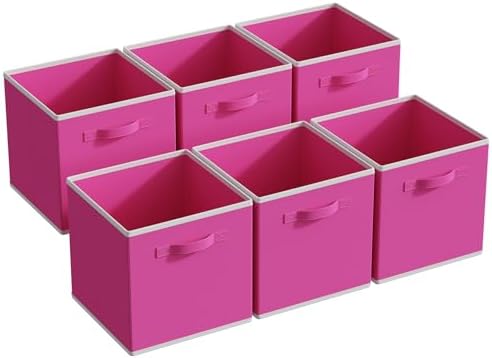 MAX Houser 6 Pack Foldable Fabric Storage Bins with Dual Handles, Pink | 6 pack cloth storage bins with dual carry handles, Foldable Storage Cubes Organizer Baskets, ideal for home bedroom closet