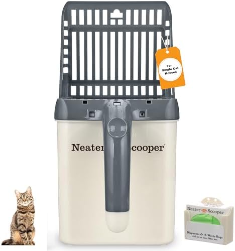 Neater Pet Brands Neater Scooper Standard Cat Litter Scoop, 15 Refill Bags – Mess-Free Cat Litter Scooper with Bag, Spill-Proof Kitty Box Sifter, Bin Doubles as Scoop Holder, For Single-Cat Households