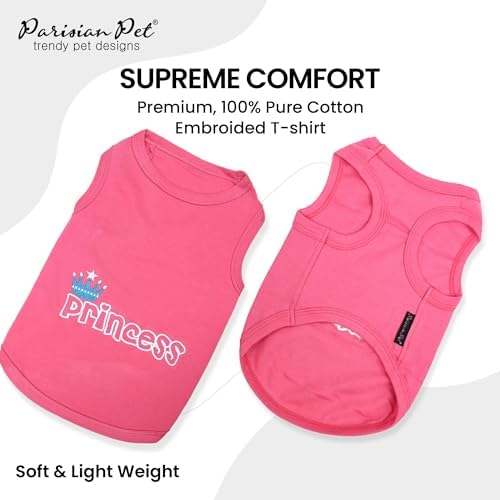 Parisian Pet Princess Dog Shirt – 100% Cotton Shirts for Small Dogs – Pink Sleeveless Puppy Clothes – Lightweight and Breathable Dog Apparel – Girl Dogs Clothes - Stretchy Pet T Shirts