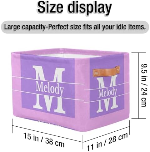 Custom Storage Baskets with Name, Initial Letter Purple with Pink