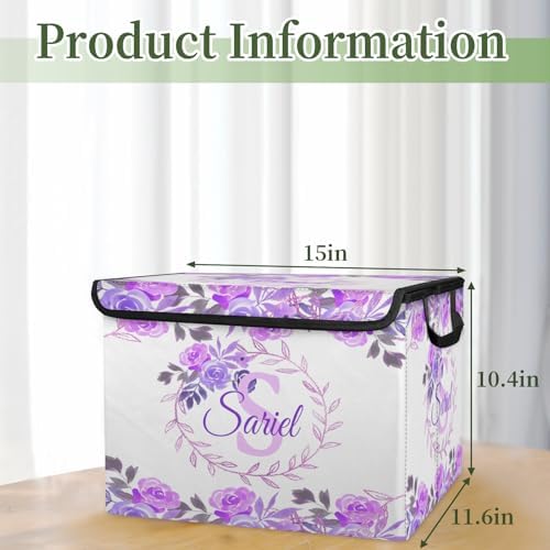 Purple Storage Bin with Lid Personalized Storage Baskets for Organizing Foldable Closet Organizers with Handles,Cute Basket for Boys Girls for Clothes Blanket Pet Dog Toy Basket Storage (1 Pack)