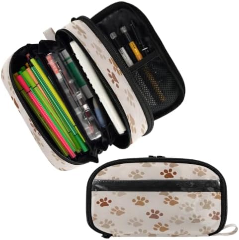 SUABO Pet Paw Pencil Case Large Pen Stationery Bag | Pencil Pouch Stationery Organizer with Compartments, Transparent PVC Layer, School Office Supplies for Kids Adults