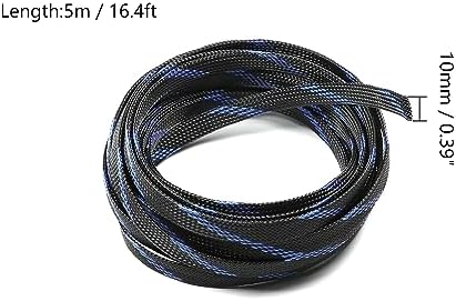 Jutagoss PET Expandable Braided Cable Sleeve, 16.4ft - 3/8 inch Black Blue Cable Management Sleeve, Wire Loom Tube Cord Protector for USB Cable, Power Cord, Audio Video and More, 1Pc