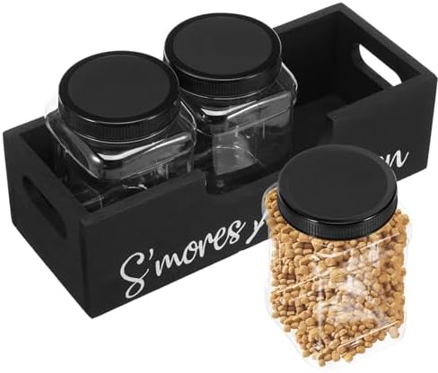 Wood Dog Treat Container with 3 Plastic Treat Jars, Large Capacity Dog Food Container, Multifunctional Pet Food Storage for Countertop