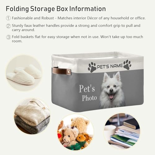 Personalized Dog Storage Basket with Handles, Customized Pet's Name and Photo Collapsible Storage Boxes Organizer Bag for Coats, Blankets, Clothes, 1PC