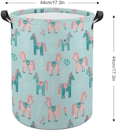 Foldable Laundry Storage with Handles Flowers Floral Horse Couple Art, Waterproof Hamper Basket for Clothing, Toys, and Home Organization