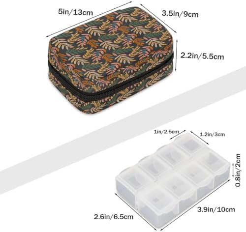 Pill Organizer Box Flowers Colorful Leaves 7-Day Weekly Medicine Pill Case Travel Pill Container Portable Pill Holder Storage Purse Bag Small Compact Size for Vitamin Supplement Birth Control