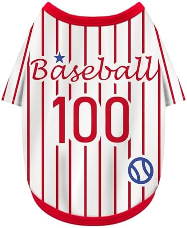 Paiaite Sleek Striped Dog Vest: Sleeveless Baseball-Style Dog Shirt, Ideal Fit for Small, Medium, and Large Breeds,Polyester Fabric for Comfort, Breathability, and Stretchiness Red S
