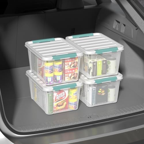 Sandmovie 20 Quart Storage Bin with Latching Lid, Plastic Clear Latch Storage Box, 6 Packs