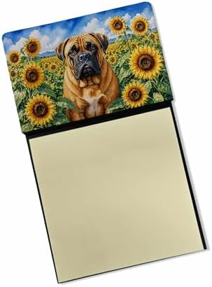 Caroline's Treasures Bullmastiff in Sunflowers Watercolor Sticky Note Holder Refillable Dispenser Desk Accessory 3x3 Pad Gift