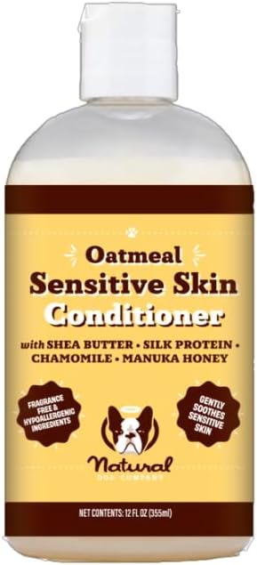 Natural Dog Company Sensitive Skin Dog Conditioner – Oatmeal Moisturizing for Sensitive & Itchy Skin, Detangling Grooming Formula for Long Haired Dogs, with Manuka Honey & Chamimile, 12 oz