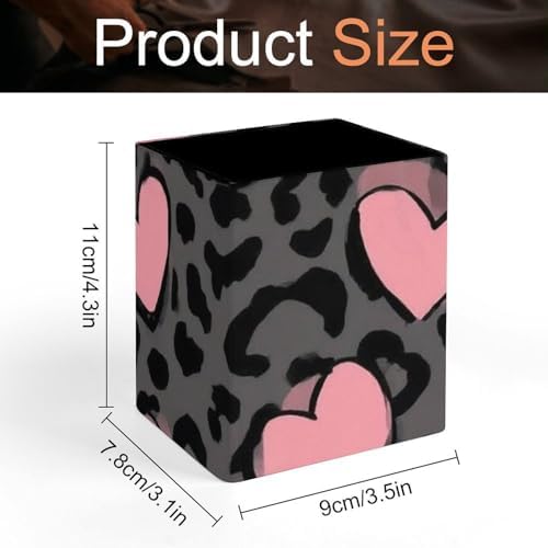Fashion Leather Pen Holder Desktop Stationery Organizer Makeup Brush Cup Love Heart Dark Gray Black Leopard Cheetah Print