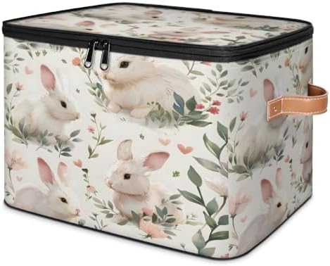 Spring Easter Bunny Storage Box with Zipper Lid | Collapsible, Fabric, Storage Bin, Handle, Large, Closet Organizer, Containers, Bedroom, Home, Cute Rabbit Floral