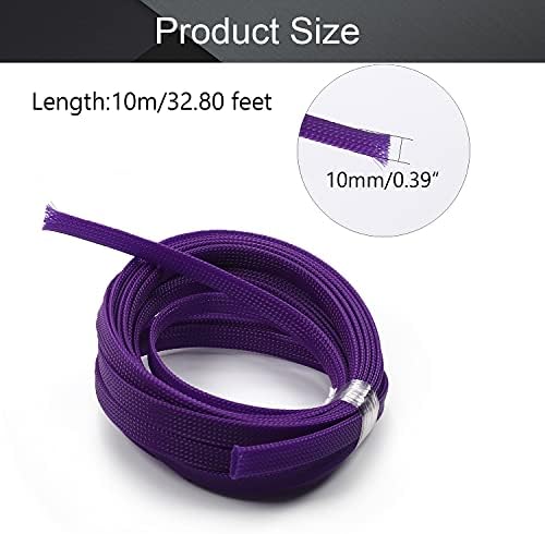 Bettomshin 1Pc 16.4Ft(5m) Cable Management Sleeve, 3/8"(10mm) Width PET Purple Cord Protector, Wire Loom Tube Insulated Split Sleeving for USB Cable Power Cord Organizer Video Cable Hider