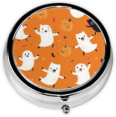 Pill Box 3 Compartment Medicine Pill Case for Pocket or Purse Mini Metal Pillcase Cute Halloween Pattern Pill Holder Vitamin Organizer Portable Travel Pills Container to Hold Supplements Vitamins