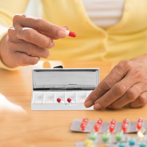Healifty 2 Pcs Stainless Steel Pill Organizer Cases with 6-Compartment | Slim Metal Organizers with Divided Slots and Secure Latch for Pills, Vitamins, Jewelry, Craft Beads, Travel and Daily Storage
