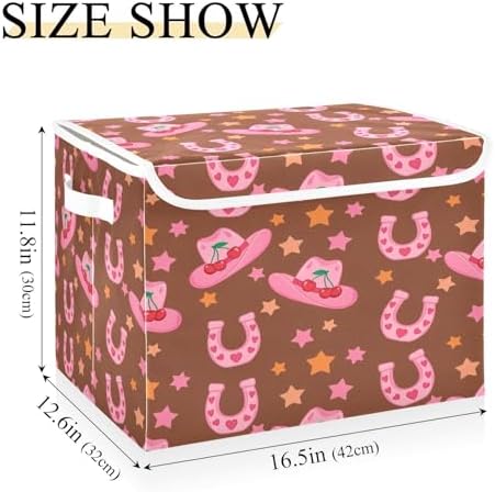 Pink Cowboy Hats Horseshoes Storage Bins with Lids Foldable Storage Basket with Handles Collapsible Large Fabric Organizer Containers for Clothes Shelves Closet Office Home