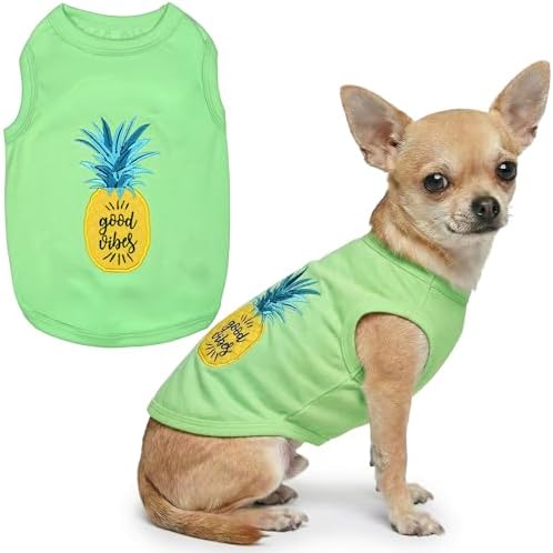 Parisian Pet Dog Shirt – 100% Cotton Shirts for Small Dogs – Tropical Sleeveless Pet Vest – Lightweight and Breathable Dogs Apparel – Cute Dog Clothes - Stretchy T Shirts for Pets
