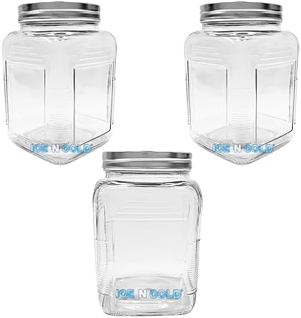 ICE N COLD 3-Liter Glass Storage Jar – 0.79 Gallon, 101 Oz, with Brushed Aluminum Lid (3)