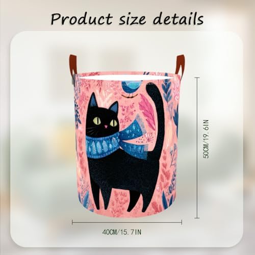 Laundry Basket 15.7x19.7 in Black Cat Floral Hamper for Bedroom