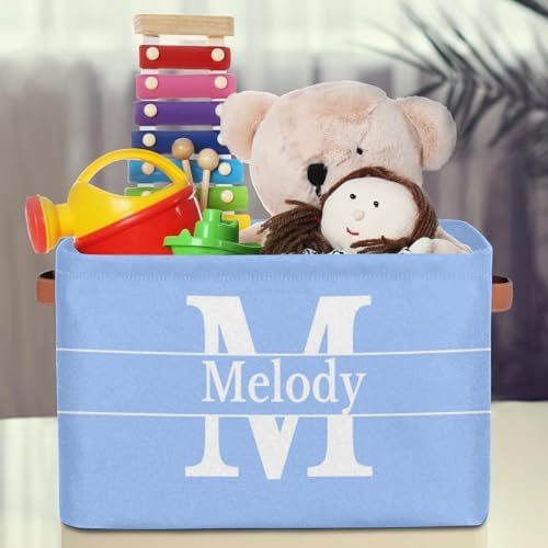 Custom Initial Letter Light Sky Blue Organizing Clothes Baskets
