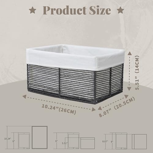 GYASVWU Hand-Woven Paper Rope Storage Baskets,Rectangular Wicker Baskets for Organizing,Decorative Woven Basket for Storage,Shelf Basket for Living Room,Storage Baskets for Pantry (Black - Small)