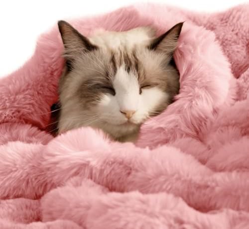 SOMAHE Soft Faux Fur Cat Blanket, Washable, Small 22x18 Soft Pink