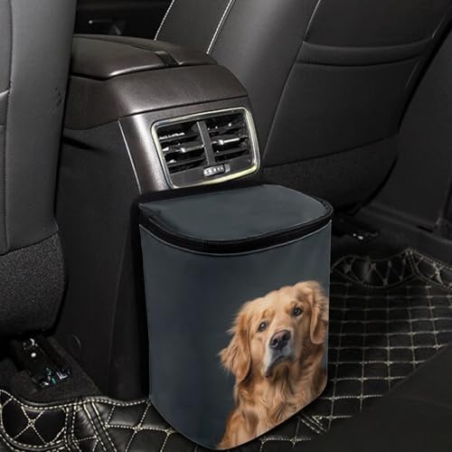 DISNIMO Golden Retriever Car Trash Can with Lid, Leak Proof Trash Bin Garbage Bag Collapsible Automatic Portable Trash Can, Easy to Clean, Used in Car Home Office