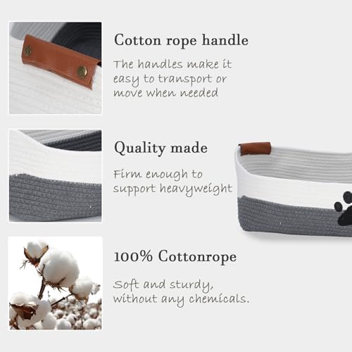 Woven Dog Toy Basket Large 100% Cotton Rope Basket for Dog Cats Toys Dog Toys Box for Living Room Area-Trapezoid Dog Toys Bin-Nursery Gift for Pet Toys,Collar,Leash,Blanket,Clothes-Grey