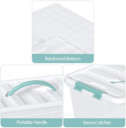 Sandmovie 6-Pack 14-Quart Clear Plastic Storage Bins with Latching Lid & Handle – Stackable Organizer Boxes for Home, Closet, Pantry