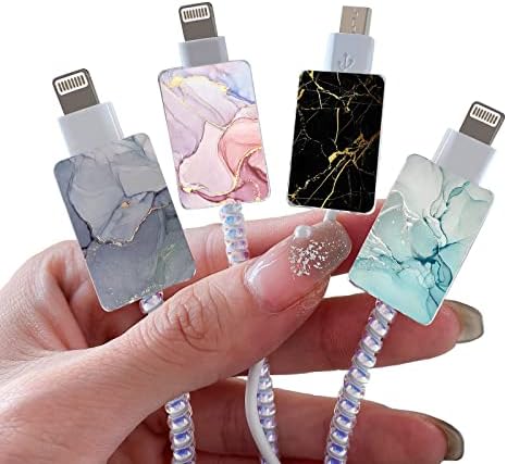 CameCosy 4PCS Cute Cable Protector for iPhone Type-C Charger,Marble Pattern