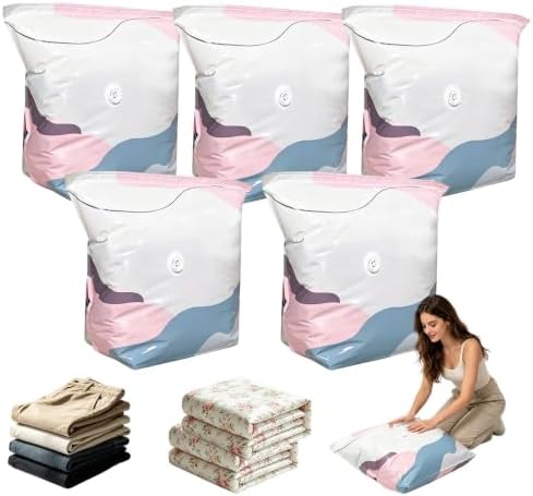 Large 3D No Pump Vacuum Storage Bags, Roll-To-Seal 3s Fast Compression, Thickened Reusable Airtight Space Saver for Clothes, Duvets, Bedding & Travel