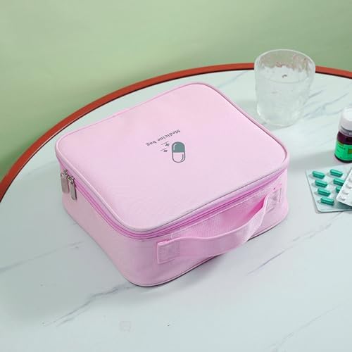 Large First Aid Bag Empty, Portable Travel Pill Bag Double Zipper First Aid Pouch with Handle for Family Outdoors Hiking Camping Car Office Workplace (Pink)