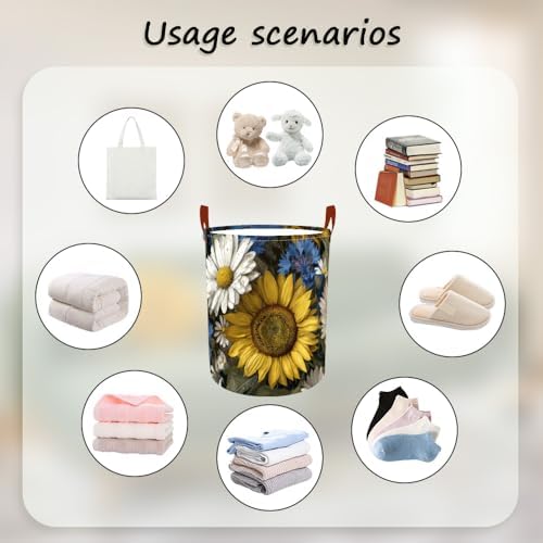 Laundry Basket 15.7x19.7 in Sunflower Daisy Hamper for Bedroom