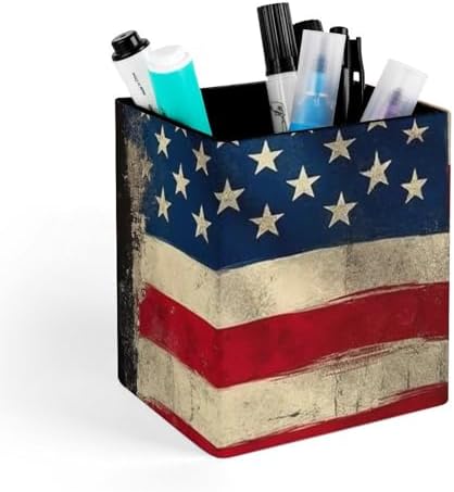 Pen Holder Square Desktop Organizer Pencil Cup For Desk, Office, Home And Stationary Supplies American Flag Art
