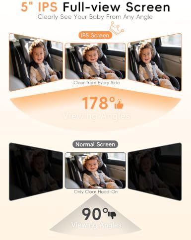 S100C Baby Car Camera USB Powered, Crystal Clear Auto IR Night Vision in Total Dark, Adjust Brightness & 1080P 5" IPS Monitor, 3X Zoom & 360° Rotating Backseat Camera for Rear or Forward-Facing Infant
