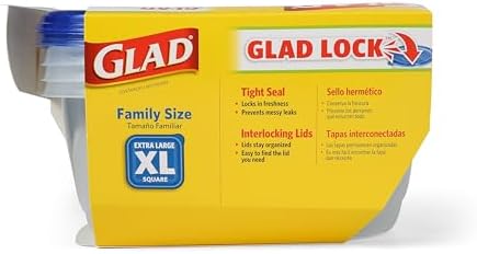 Glad GladWare XL Square Food Storage Containers, 104 Oz, 3 Count, 3-Pack | BPA-free, dishwasher-safe containers for leftovers, meal prep, and freezer storage; family-size capacity