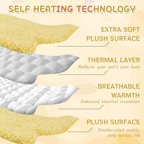 3 Pack Self Warming Pet Bed Leaf Shape Self Heating Cat Dog Mat Washable Thermal Sleeping Pad for Indoor Outdoor Hedgehog, Bunny, Sugar Glider, Rat, Chinchilla(Light Yellow,Small-16 x20)