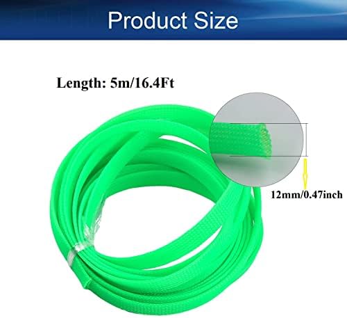 Bettomshin 1Pc 16.4Ft(5m) Cable Management Sleeve, 1/2"(12mm) Width PET Fluorescent Green Cord Protector, Wire Loom Tube Insulated Split Sleeving for USB Cable Power Cord Organizer Video Cable Hider